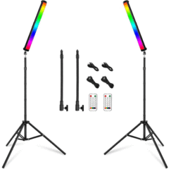 QEUOOIY 2-Pack of RGB LED Light Wand with Stand, Full Color 2500-9500K 5000 mAh with 78.7" Tripod